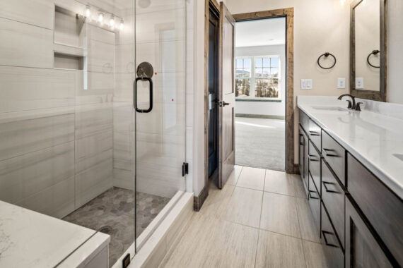 Bathroom in model home Moosehorn Downhill Cabin