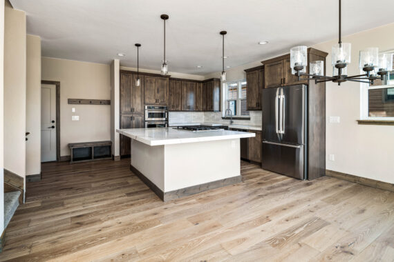 Kitchen in model home Moosehorn Downhill Cabin