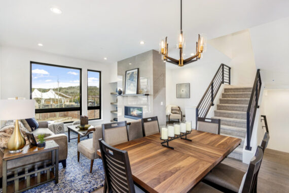 Furnished living room in model home at Rendezvous